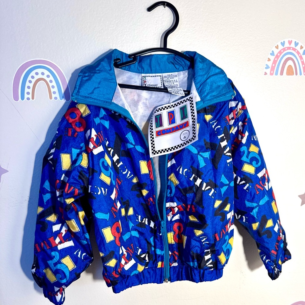 Vintage 90s JPI Company kids Windbreaker Jacket colorful print elastic waist NWT